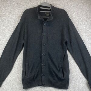 Theory cardigan M charcoal gray grandpacore casual comfy grunge Y2K